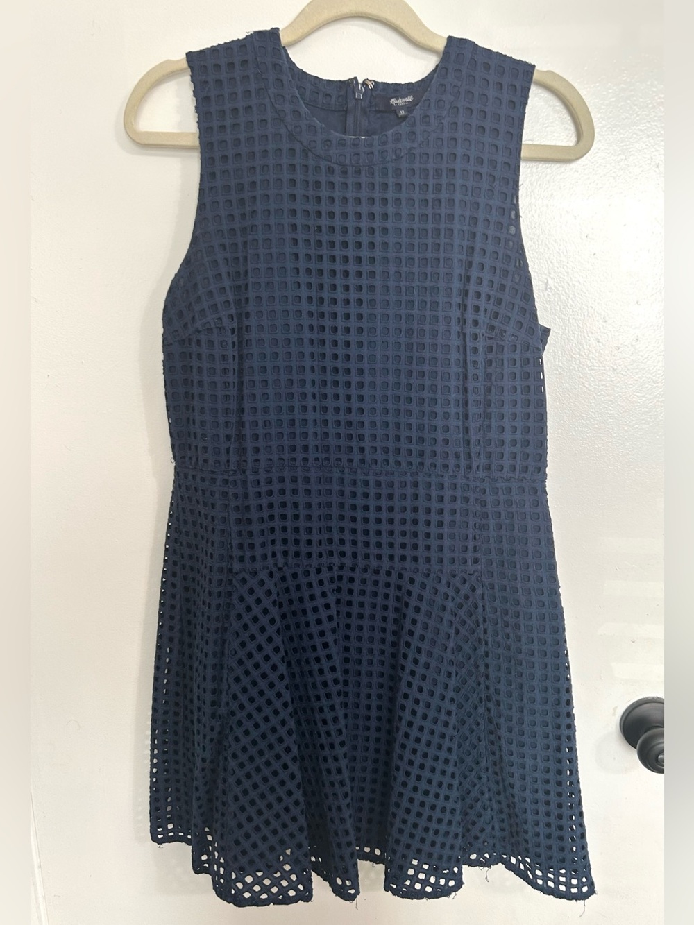 Madewell Navy Sleeveless Eyelet Fit & Flare Mini Dress